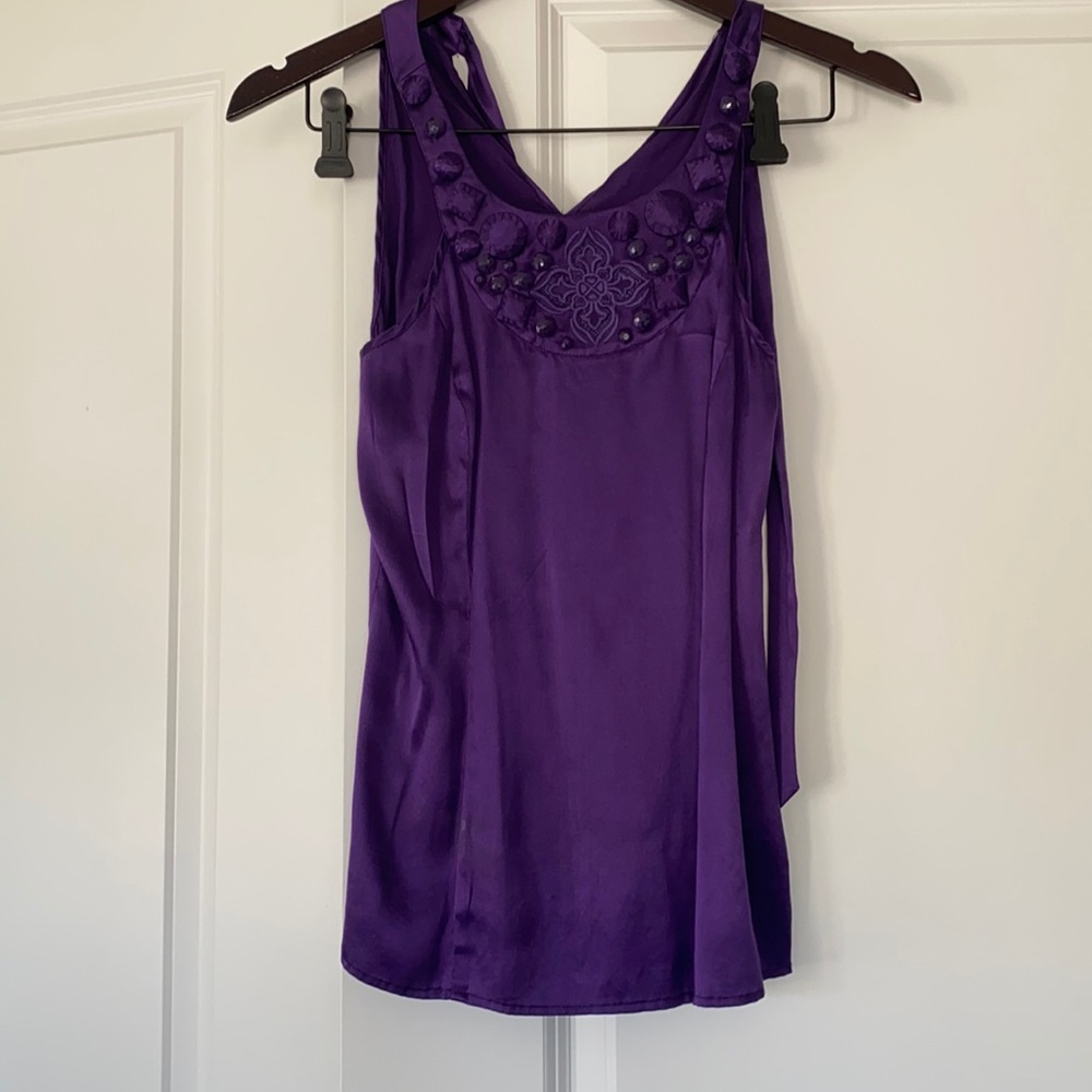 Marciano Embellished Purple Halter Satin Blouse